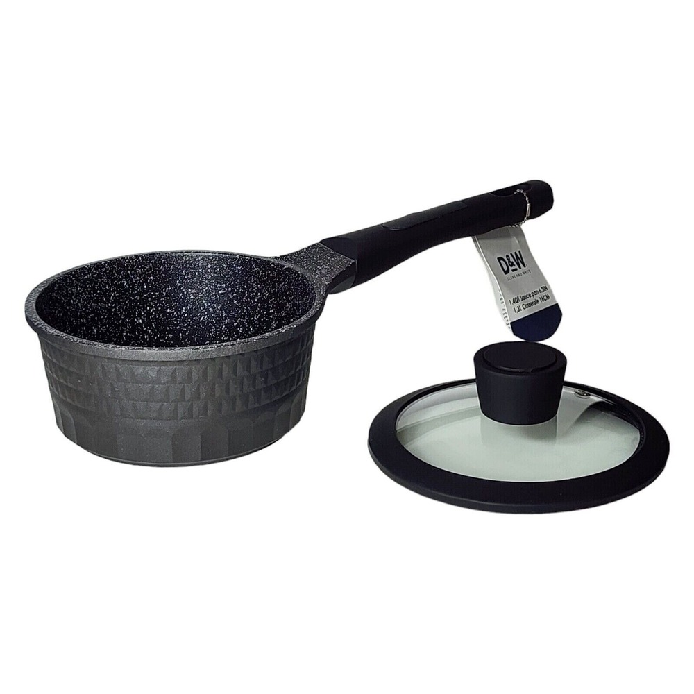 D&W Premium Cookware 7in‎ Saucepan Casserole Nonstick With Glass Lid 1.9QT Black